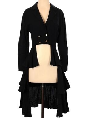Black High-Low Ruffle Hem Women's Jacket